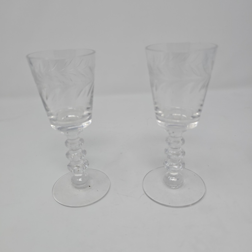 Vintage Cambridge Laurel Wreath Clear Cordial Glasses (2)‎